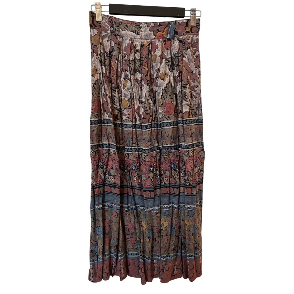 Billie Martin Vintage Floral Paisley Maxi Skirt Brown Boho Rayon USA Made Medium